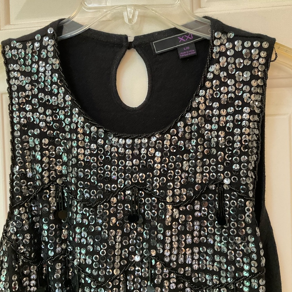 XXI Sequin Sweater Vest, Black, Size L, Great Shape - Picture 3 of 9